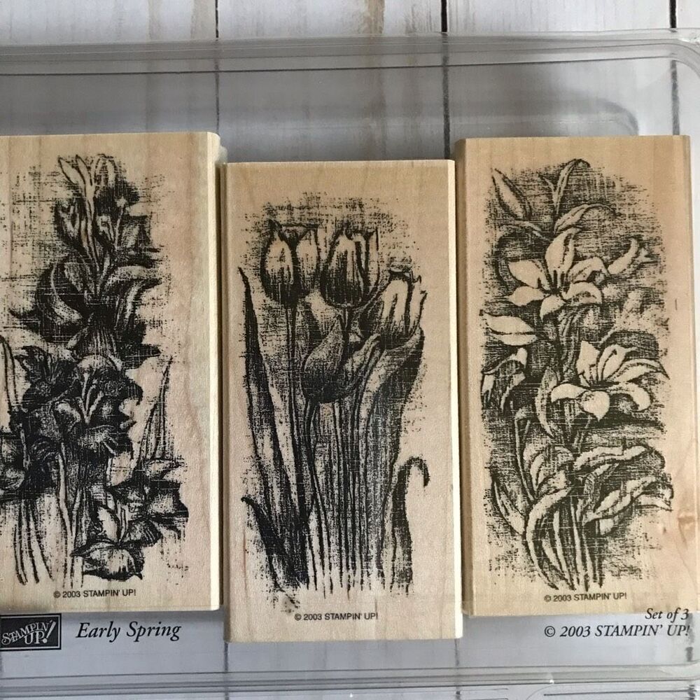 Stampin up Early Spring wood mounted rubber stamps set of 3 Large Tulips flowers